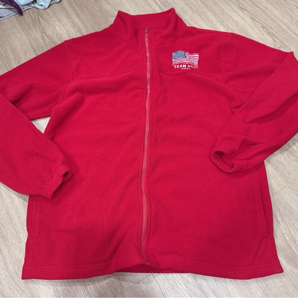$ 12 for 3 Men's Red Fleece Jacket with Flag Embroidery